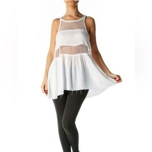 Free People Rayon Mesh Raw Hem Tank Top Size Large
